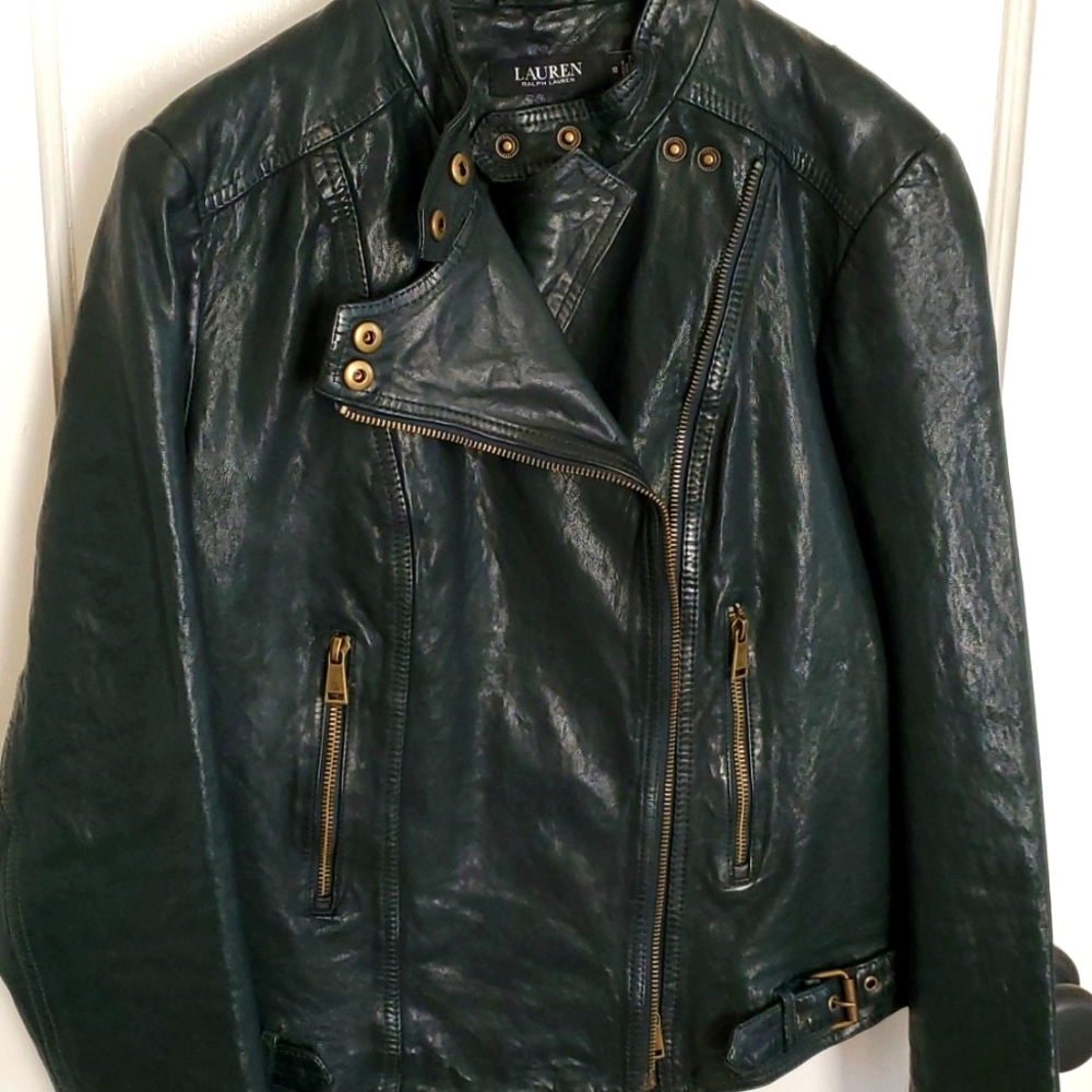 Leather Motto Jacket - Deep Green